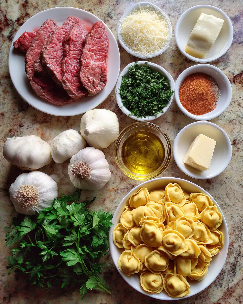 Ingredients for Savor the Flavor: Cracked Garlic Steak Tortellini Delight