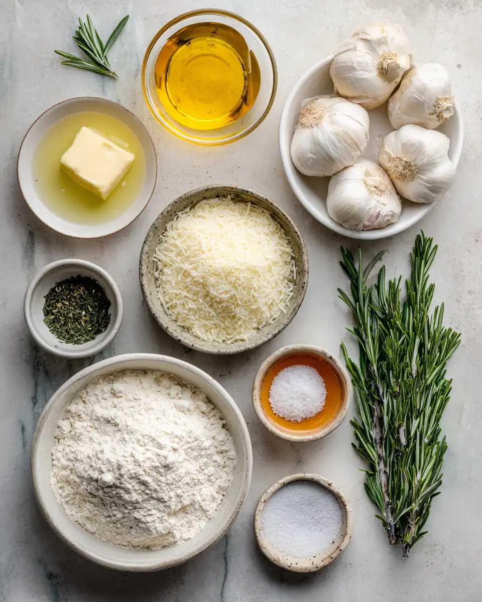 Ingredients for Irresistibly Fluffy Garlic Parmesan Focaccia Bread Delight