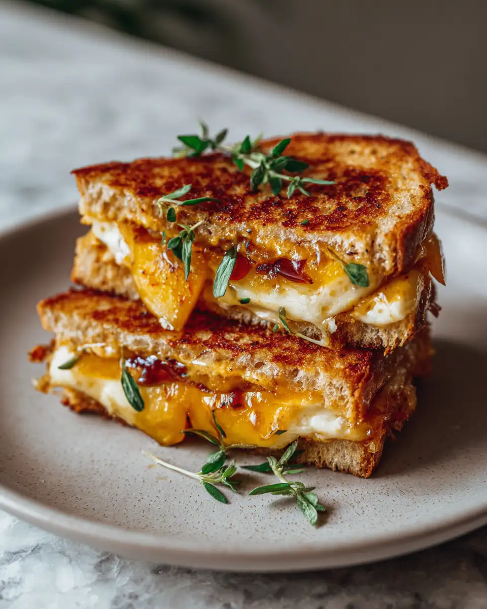 Final dish - Sweet and Savory Bliss Grilled Cheese with Honey Peaches
