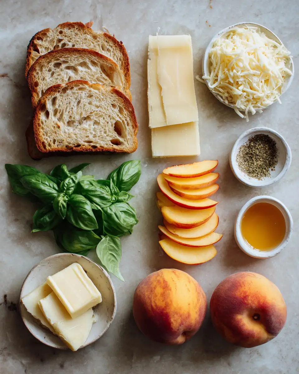 Ingredients for Sweet and Savory Bliss Grilled Cheese with Honey Peaches