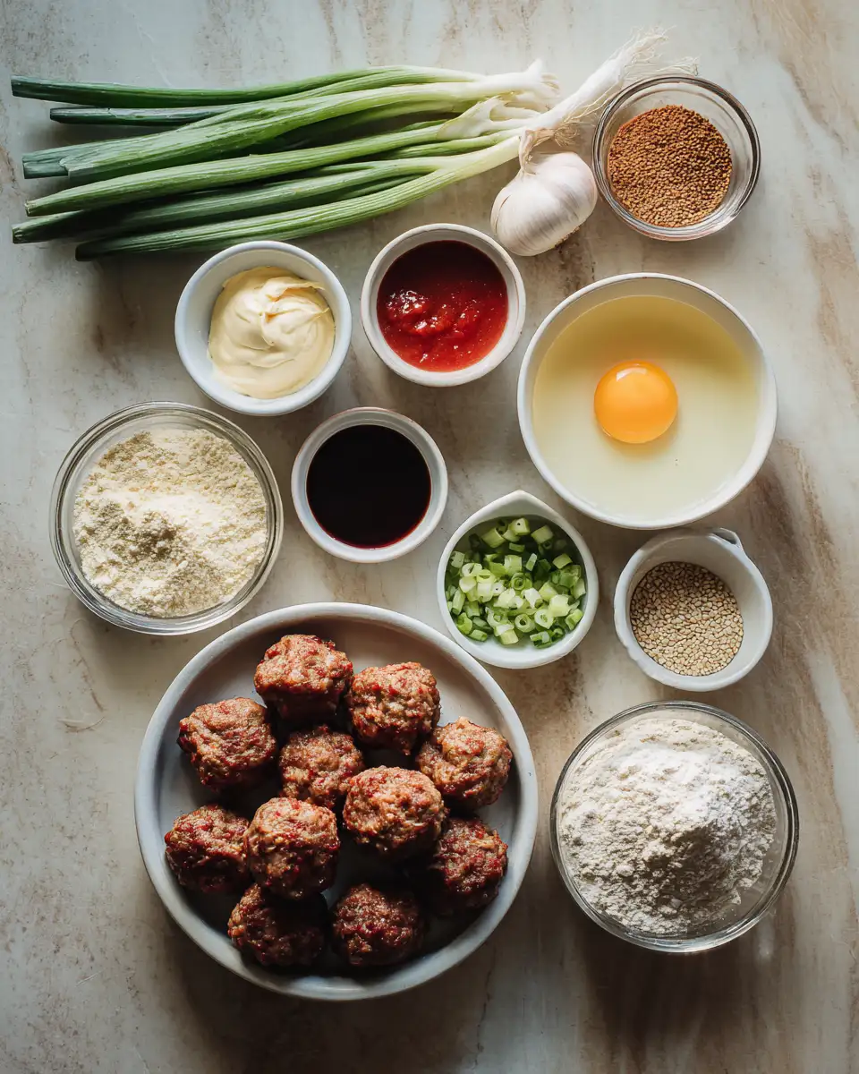 Ingredients for Sizzle and Spice: Korean BBQ Meatballs with Spicy Mayo Dip Delight