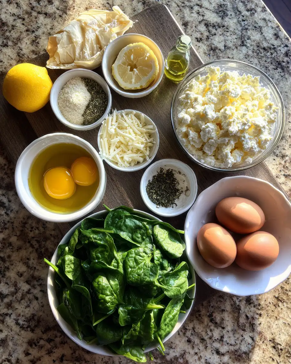 Ingredients for Crispy Mediterranean Delight: Spinach and Feta Cheese Sensation