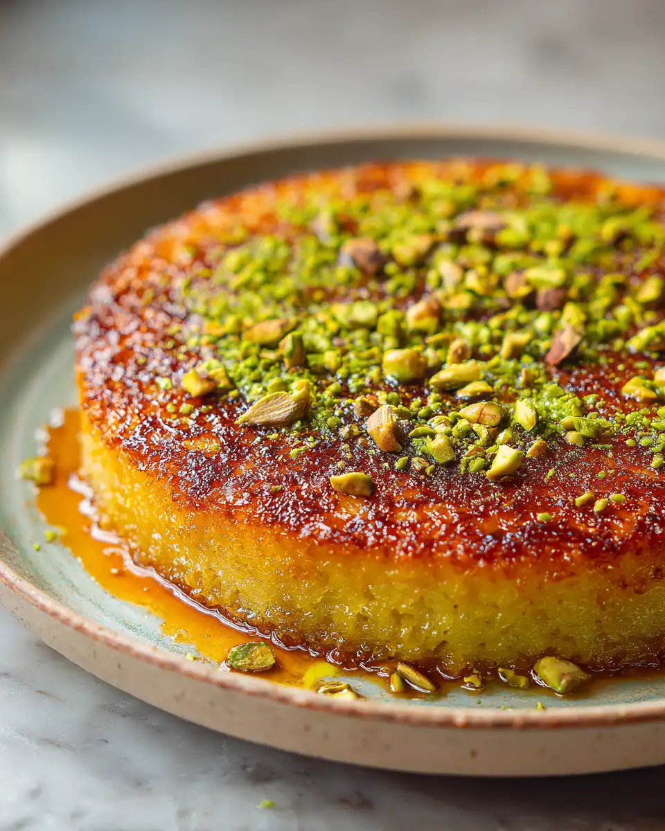 Final dish - Saffron Pistachio Basbousa: A Sweet Twist on a Classic Delight