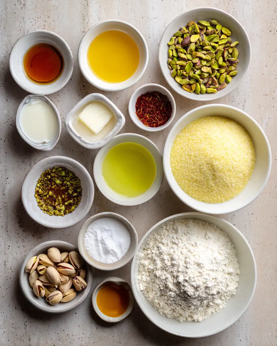 Ingredients for Saffron Pistachio Basbousa: A Sweet Twist on a Classic Delight