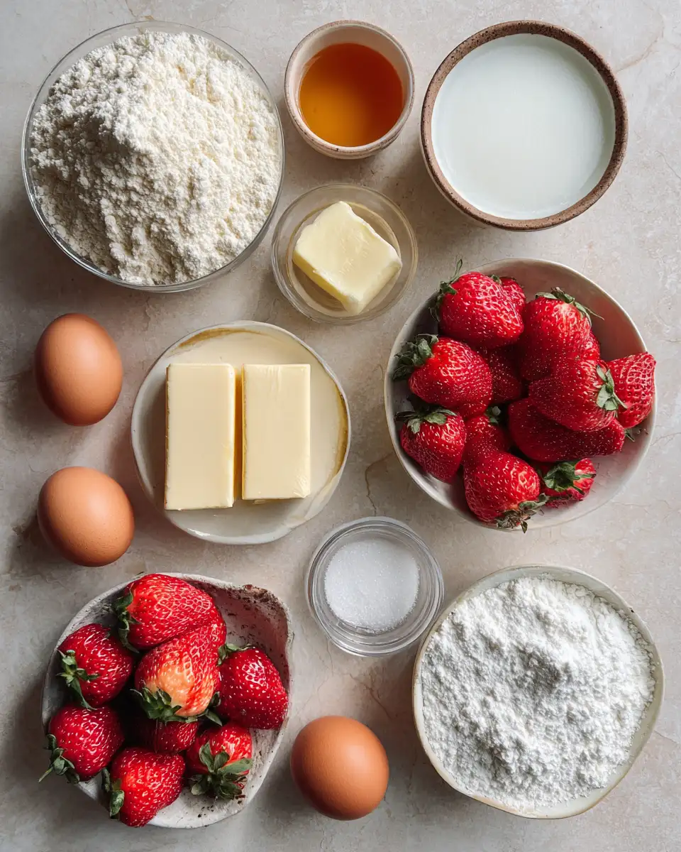 Ingredients for Irresistible Strawberry Shortcake Cream Bars for Your Sweet Tooth Delight