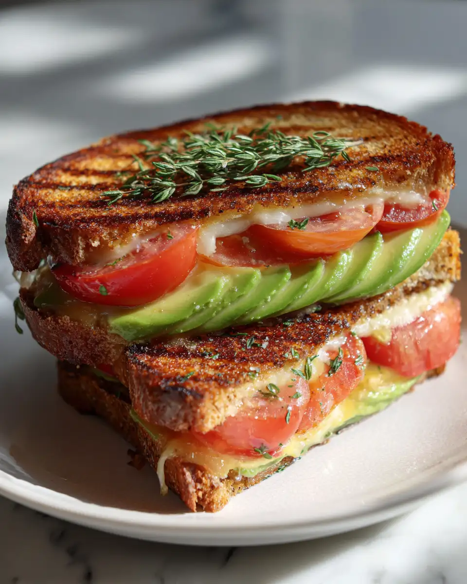 Final dish - Savor the Ultimate Avocado Tomato Grilled Cheese Delight