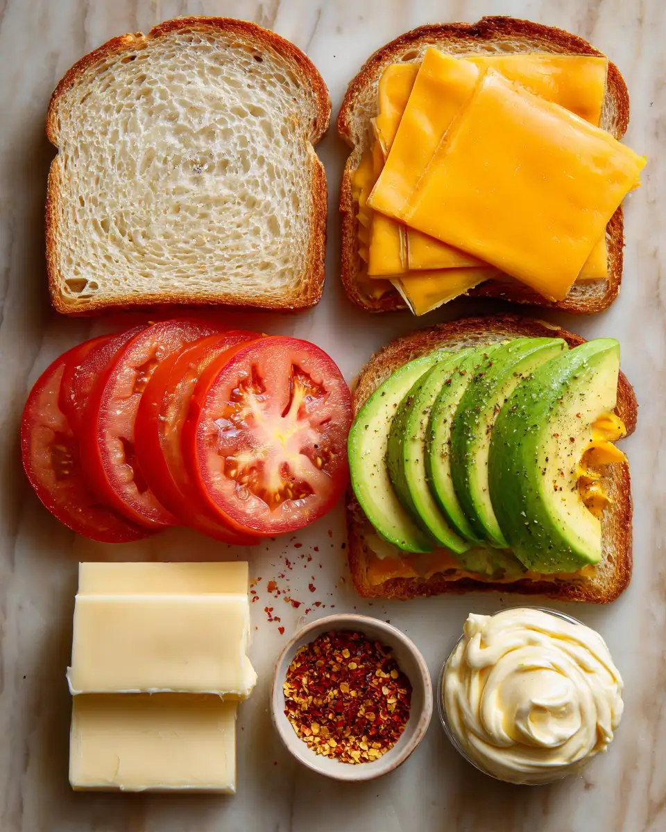 Ingredients for Savor the Ultimate Avocado Tomato Grilled Cheese Delight