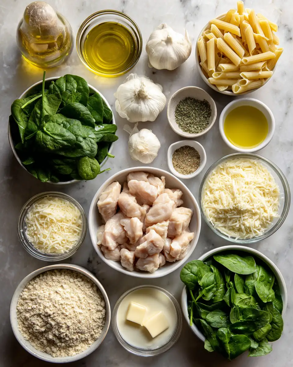 Irresistibly Creamy Baked Chicken and Spinach Alfredo Delight 4 Ingredients for Irresistibly Creamy Baked Chicken and Spinach Alfredo Delight