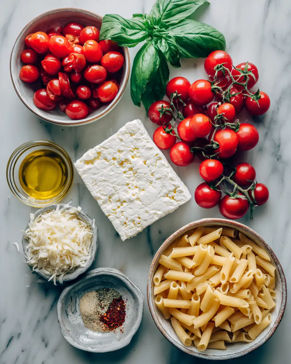 Ingredients for Savor the Magic: Irresistible Baked Feta Pasta with Cherry Tomatoes