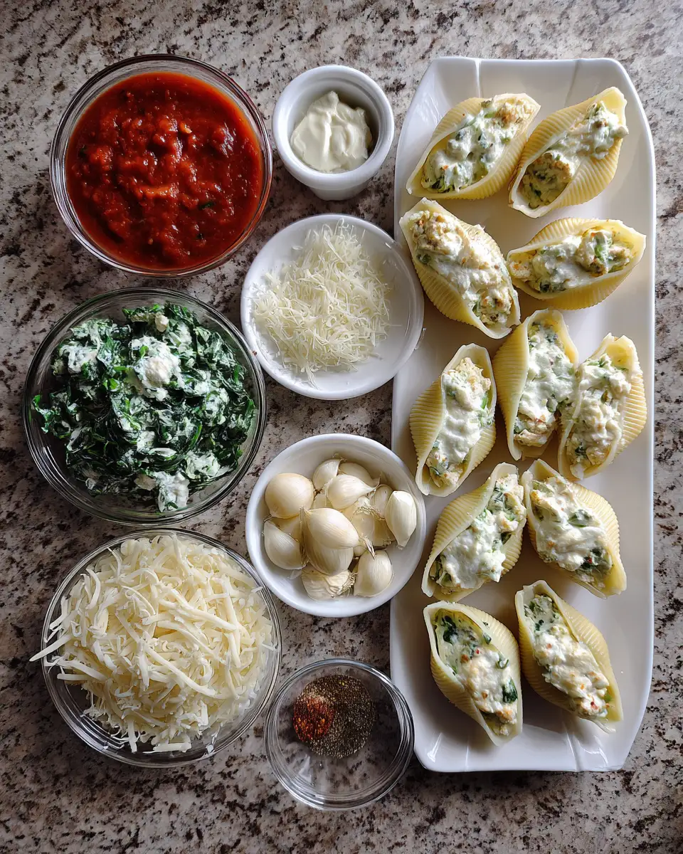 Ingredients for Cheesy Delight: Baked Spinach and Ricotta Stuffed Shells for the Win