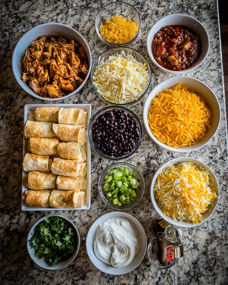Ingredients for Ultimate Cheesy Chicken Enchilada Bake Bliss