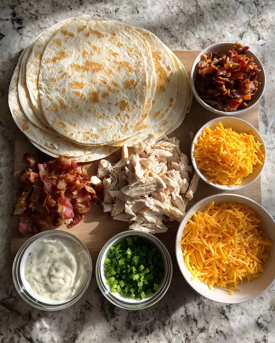 Ingredients for Sizzling Chicken Bacon Ranch Quesadillas: A Flavor Fiesta