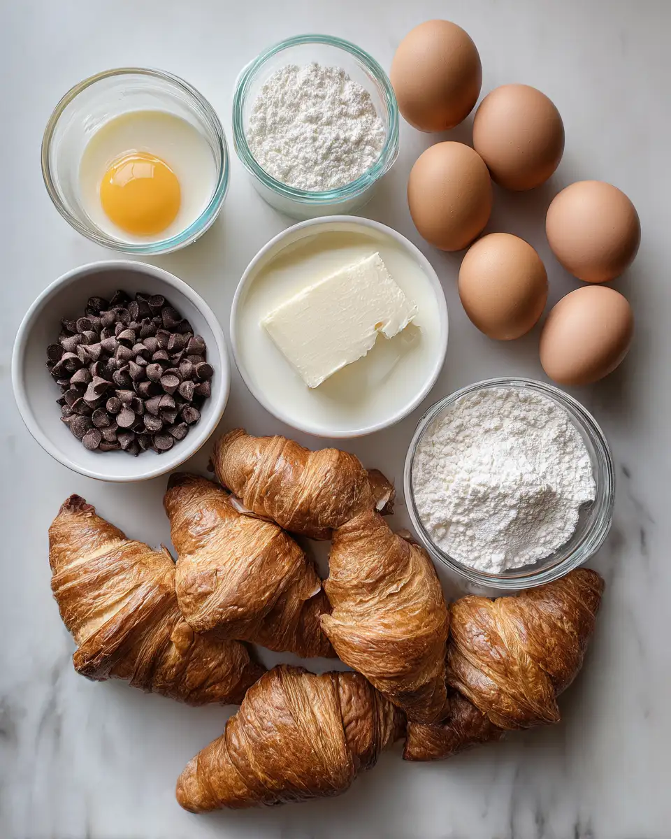 Ingredients for Rise and Shine with a Decadent Chocolate Croissant Breakfast Bake