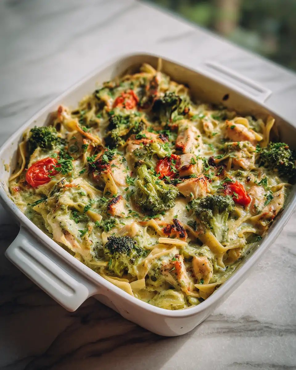 Final dish - Irresistibly Delicious: Creamy Pesto Chicken and Broccoli Pasta Bake Delight