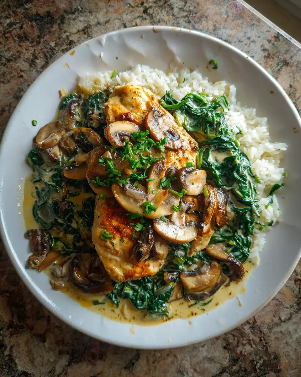 Final dish - Savor the Flavor: Creamy Spinach and Mushroom Chicken Delight