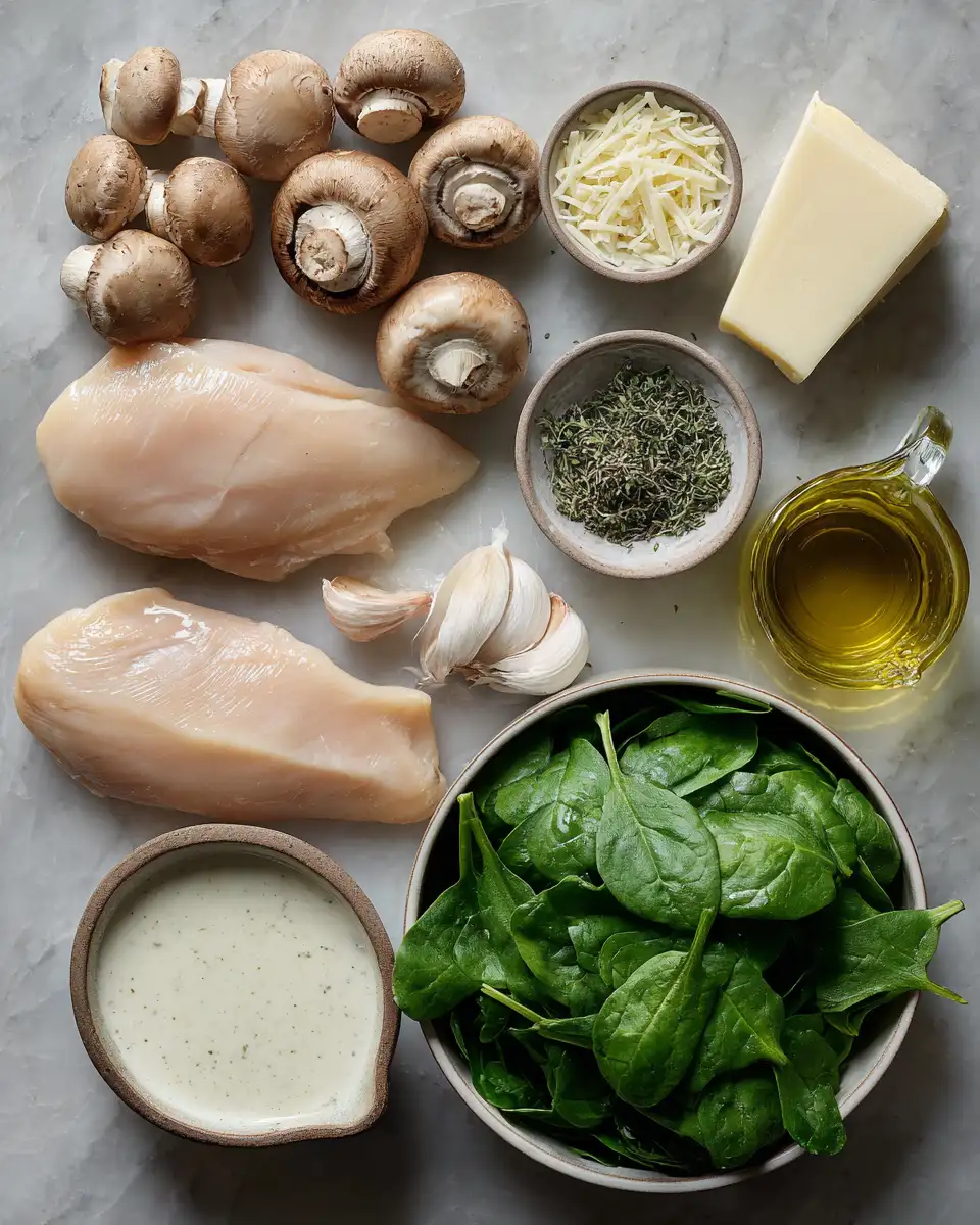 Ingredients for Savor the Flavor: Creamy Spinach and Mushroom Chicken Delight
