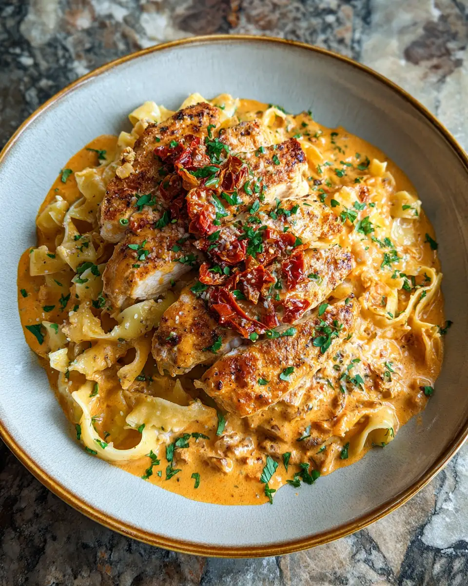 Final dish - Irresistibly Rich and Flavorful: Creamy Sun-Dried Tomato Chicken Delight