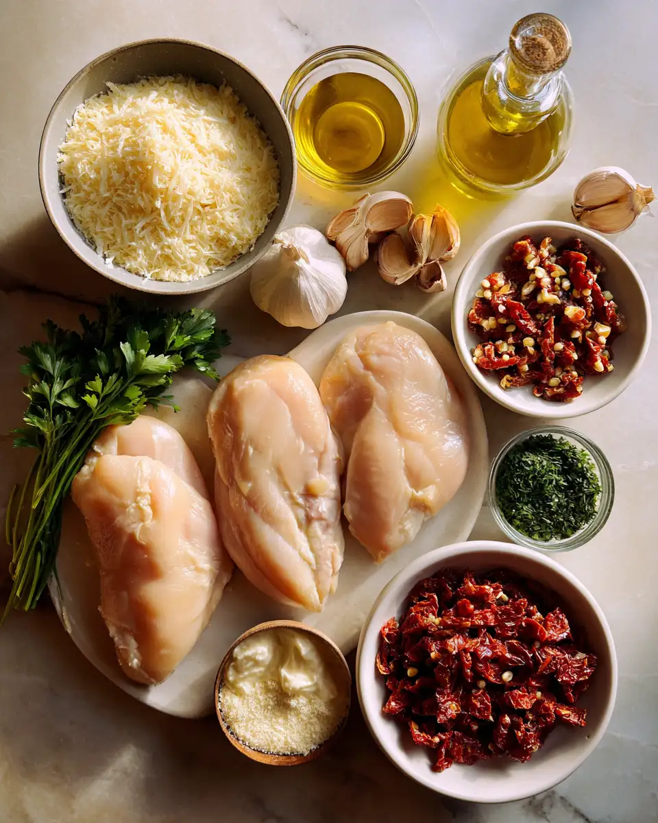 Ingredients for Irresistibly Rich and Flavorful: Creamy Sun-Dried Tomato Chicken Delight