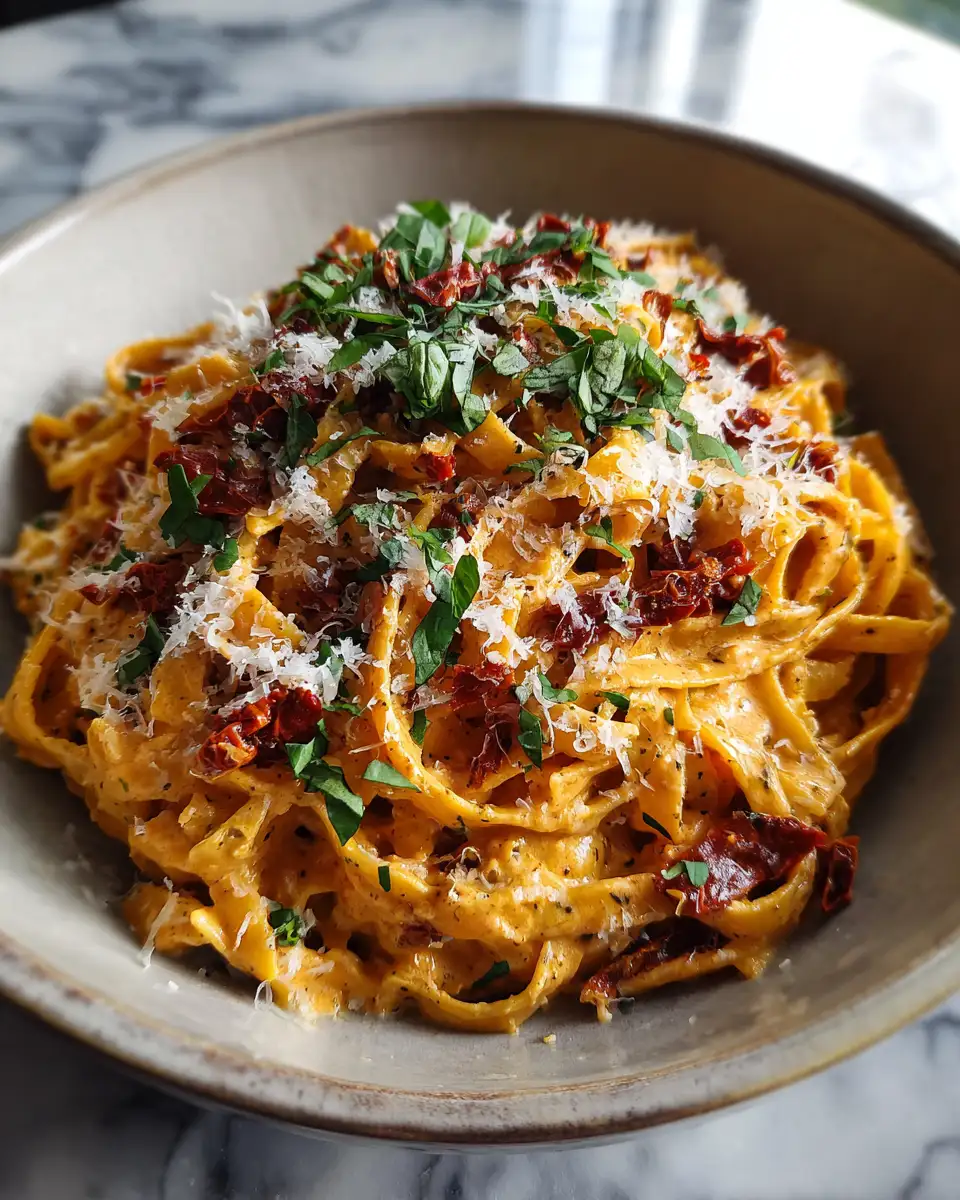 Final dish - Indulge in the Ultimate Creamy Sun-Dried Tomato Pasta Delight