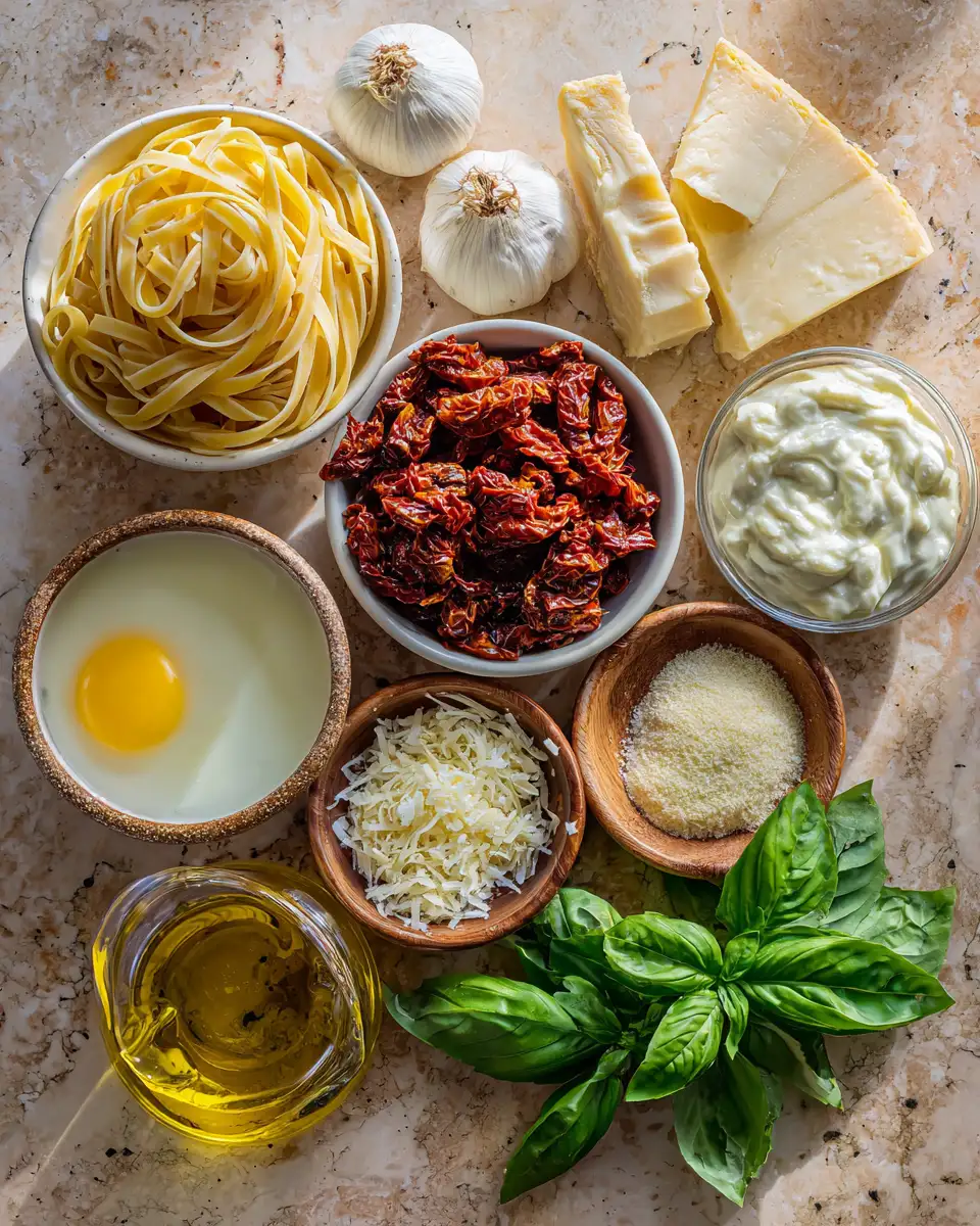 Ingredients for Indulge in the Ultimate Creamy Sun-Dried Tomato Pasta Delight