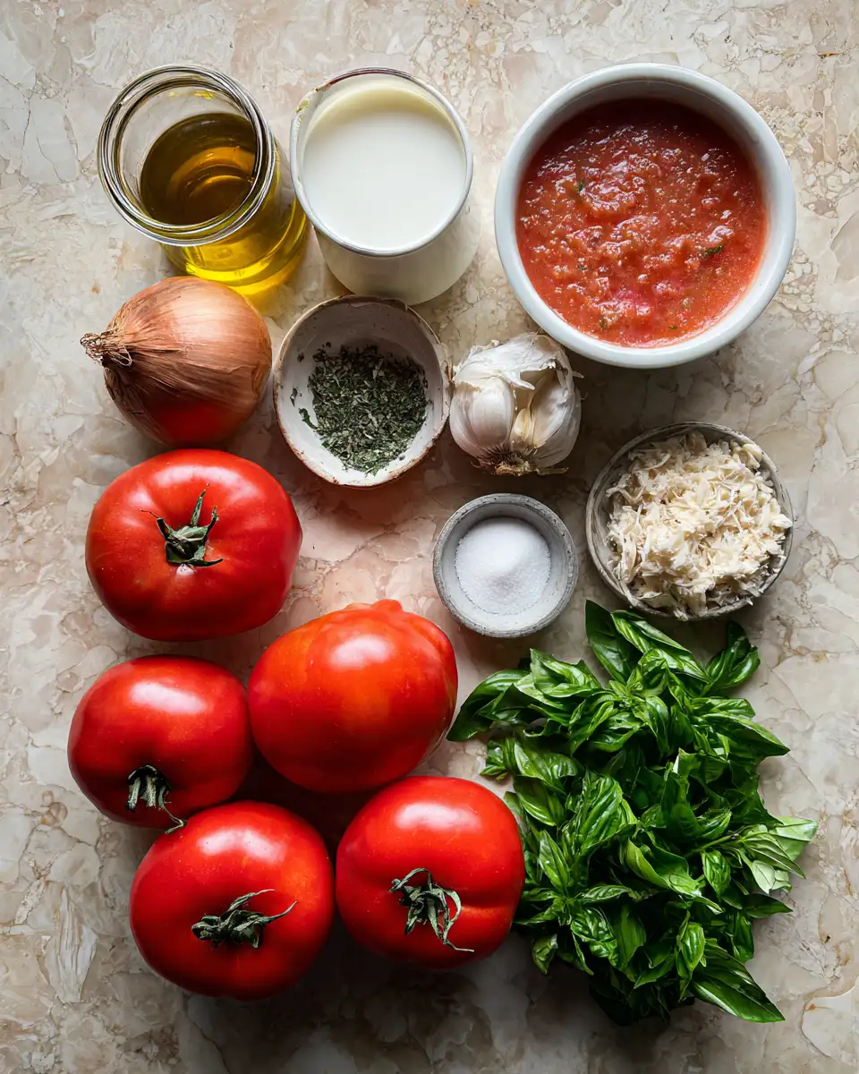 Ingredients for Indulge in Comfort: The Ultimate Creamy Tomato Basil Soup Recipe