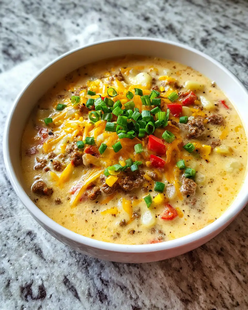 Comfort in a Bowl: Savor Our Ultimate Crockpot Cheeseburger Soup Recipe 6 Final dish - Comfort in a Bowl: Savor Our Ultimate Crockpot Cheeseburger Soup Recipe