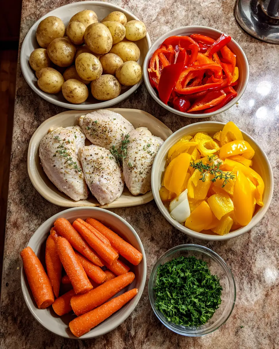 Ingredients for Perfectly Savory: Garlic Butter Roasted Chicken and Veggies Delight