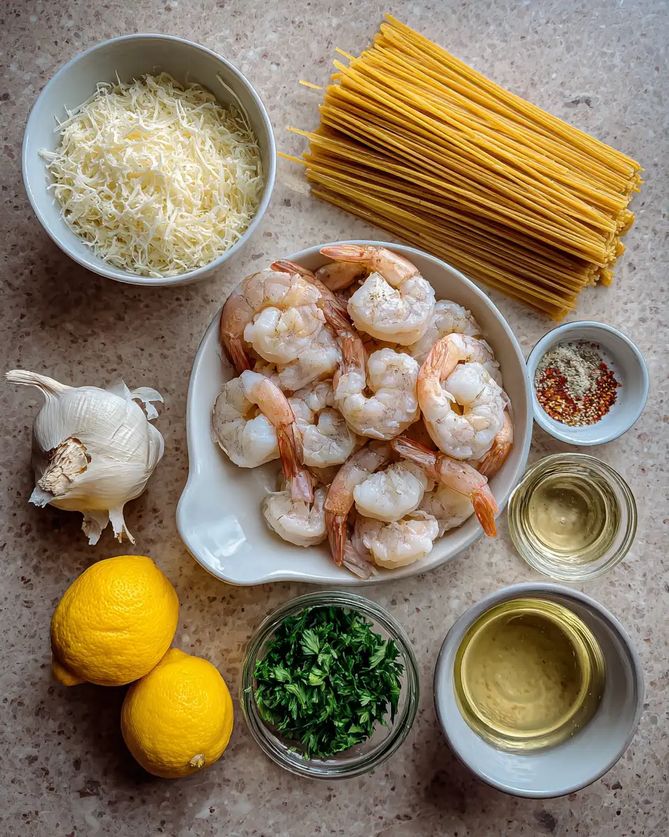 Ingredients for Savor the Symphony: Garlic Butter Shrimp Pasta Delight