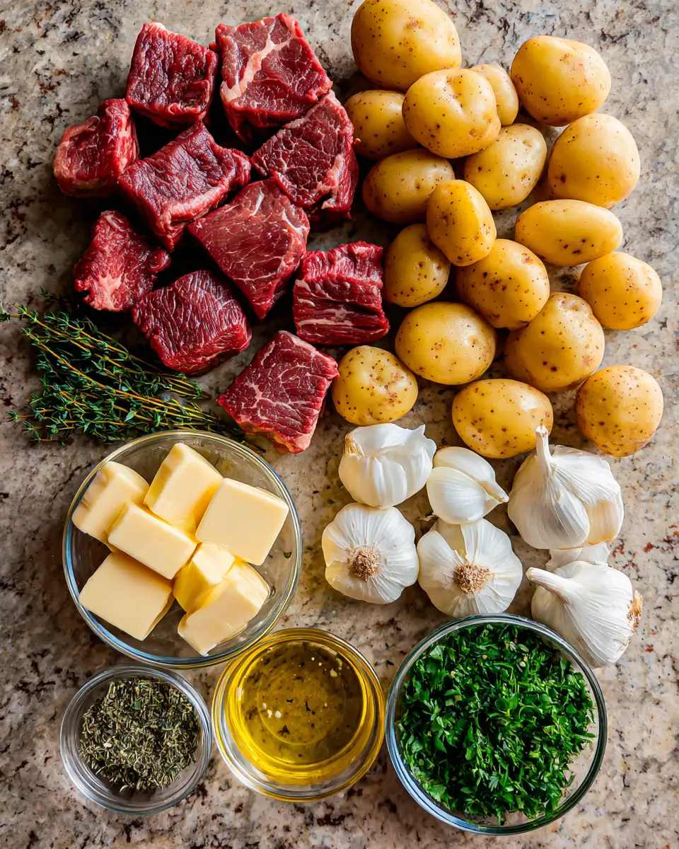 Ingredients for Sizzling Garlic Butter Steak and Potatoes: A Match Made in Culinary Heaven