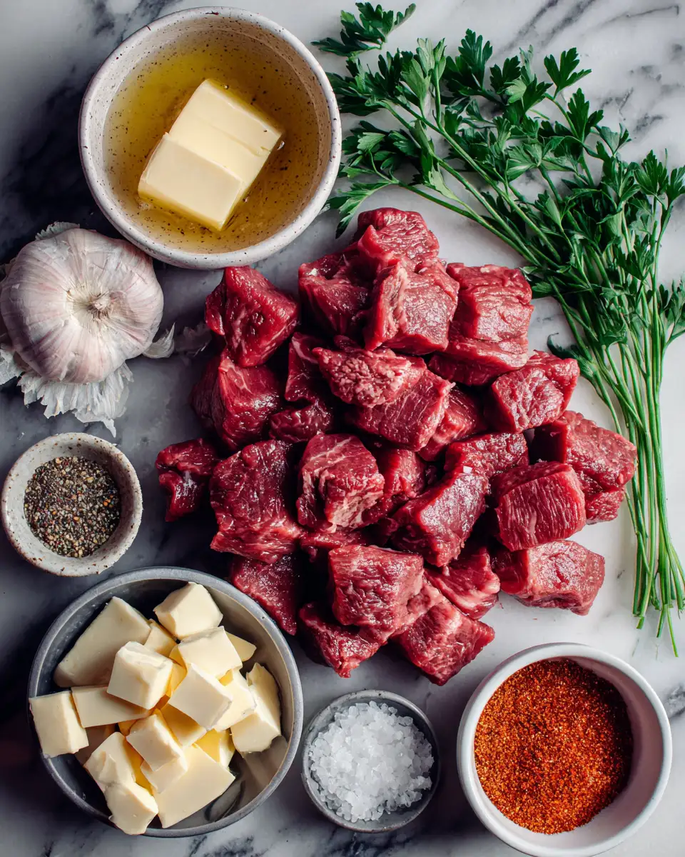Ingredients for Savor the Flavor Juicy Steak Bites with Garlic Butter Delight