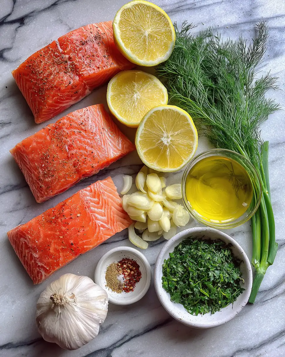 Ingredients for Zesty Lemon Herb Roasted Salmon: A Flavorful Feast for Your Taste Buds