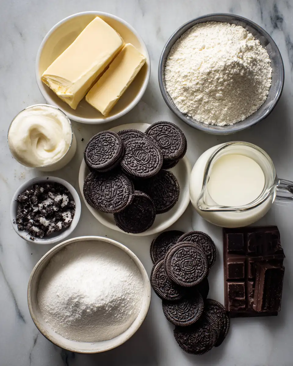 Ingredients for Decadent Delight No-Bake Oreo Cheesecake Bliss