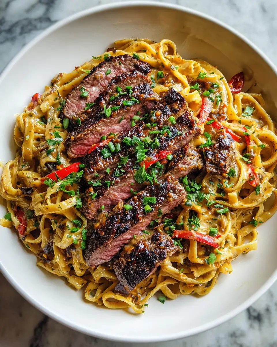 Final dish - Savor the Simplicity: One-Pot Creamy Spicy Garlic Butter Steak & Pasta Delight