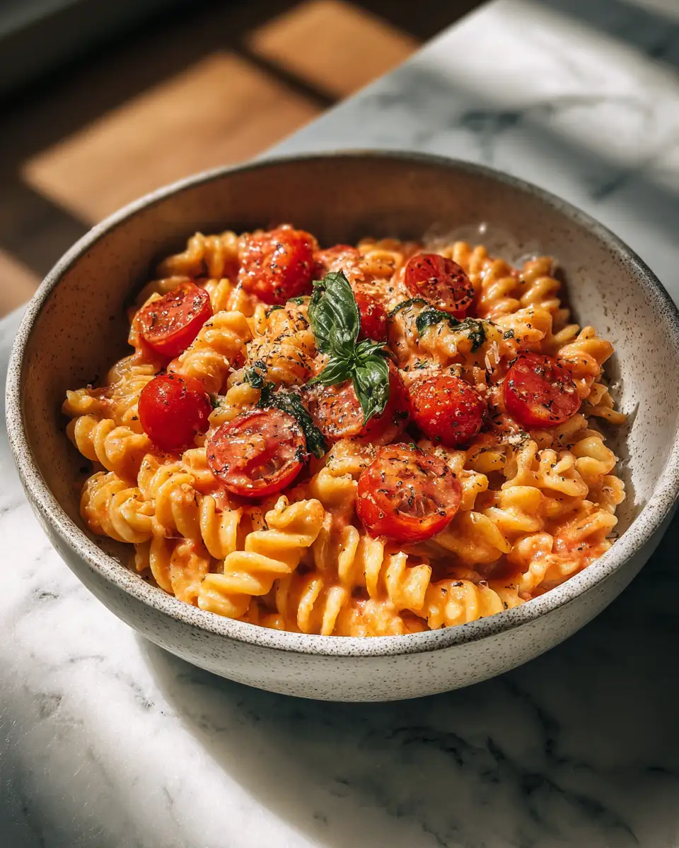 Final dish - Savor the Simplicity: One-Pot Creamy Tomato Basil Pasta Delight