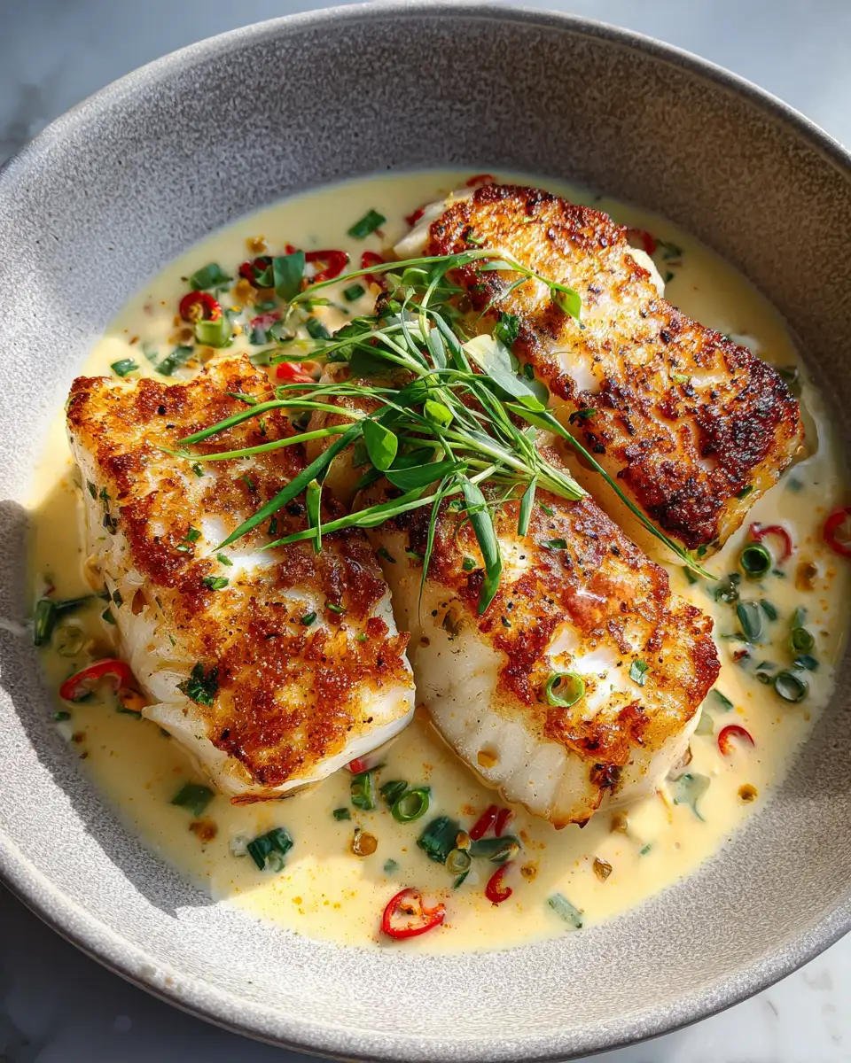 Savor the Sea: Pan-Seared Cod with Garlic Cream Sauce Delight 6 Final dish - Savor the Sea: Pan-Seared Cod with Garlic Cream Sauce Delight