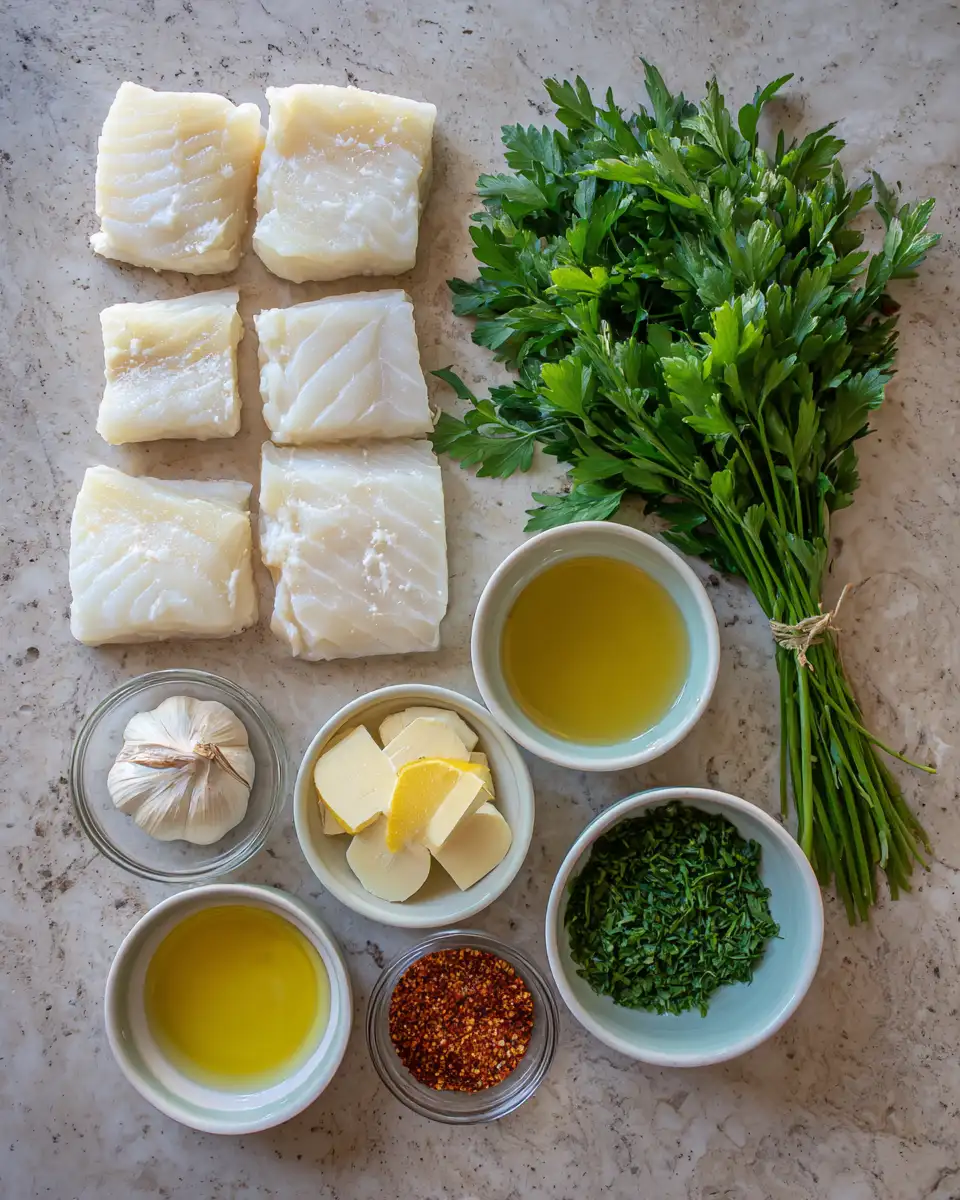 Savor the Sea: Pan-Seared Cod with Garlic Cream Sauce Delight 4 Ingredients for Savor the Sea: Pan-Seared Cod with Garlic Cream Sauce Delight