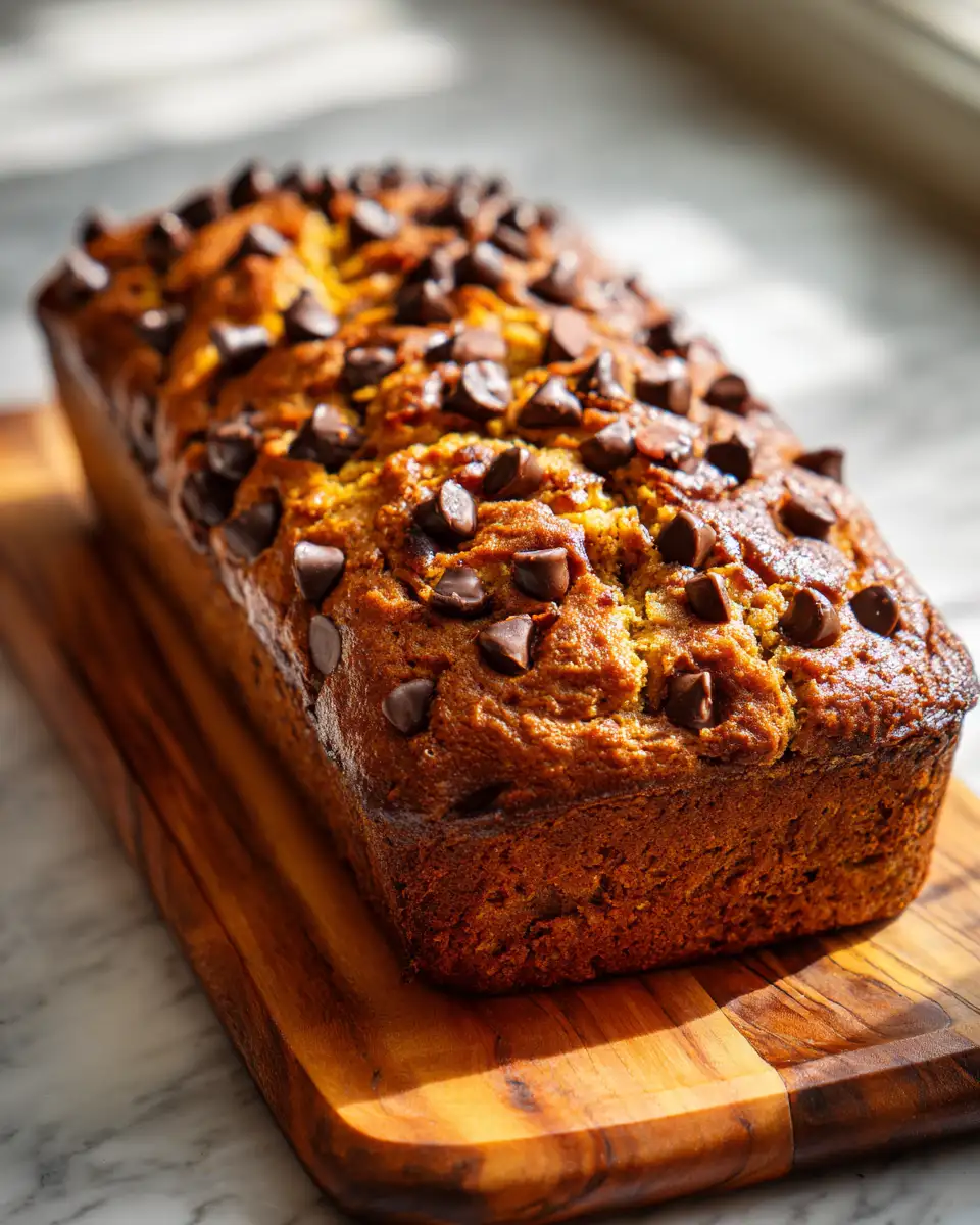 Final dish - Decadent Pumpkin Bread with Chocolate Chips for a Cozy Fall Treat