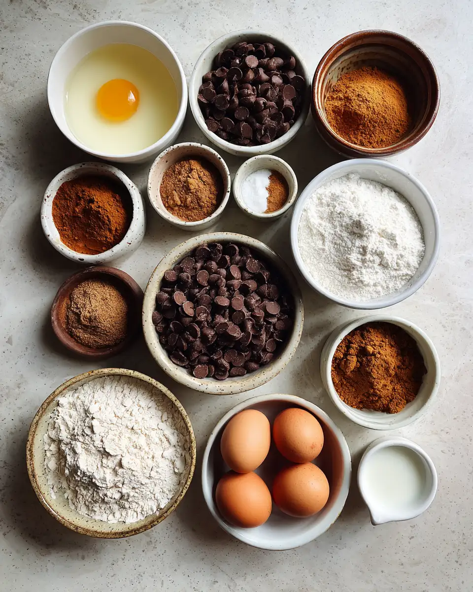 Ingredients for Decadent Pumpkin Bread with Chocolate Chips for a Cozy Fall Treat
