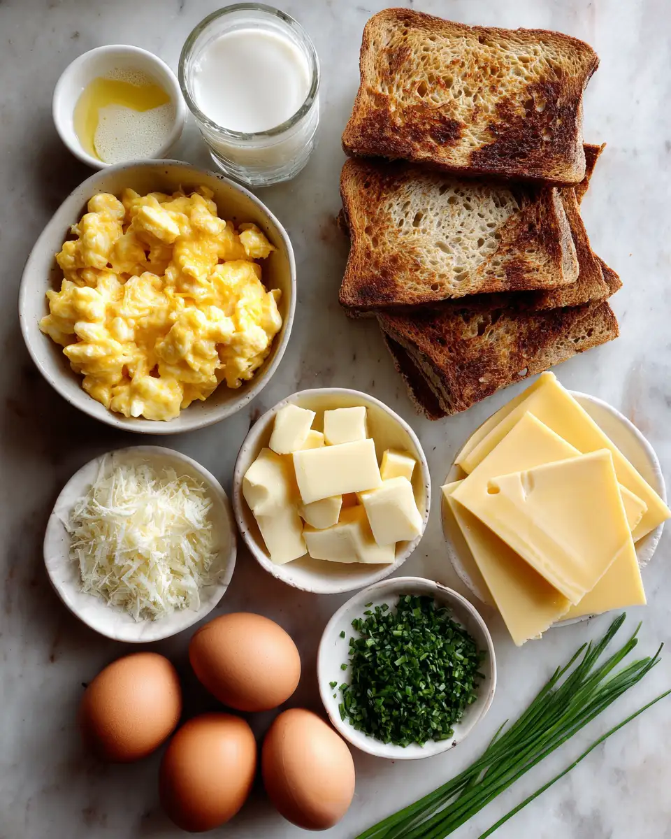 Ingredients for Ultimate Breakfast Bliss Scrambled Egg Grilled Cheese Sandwich