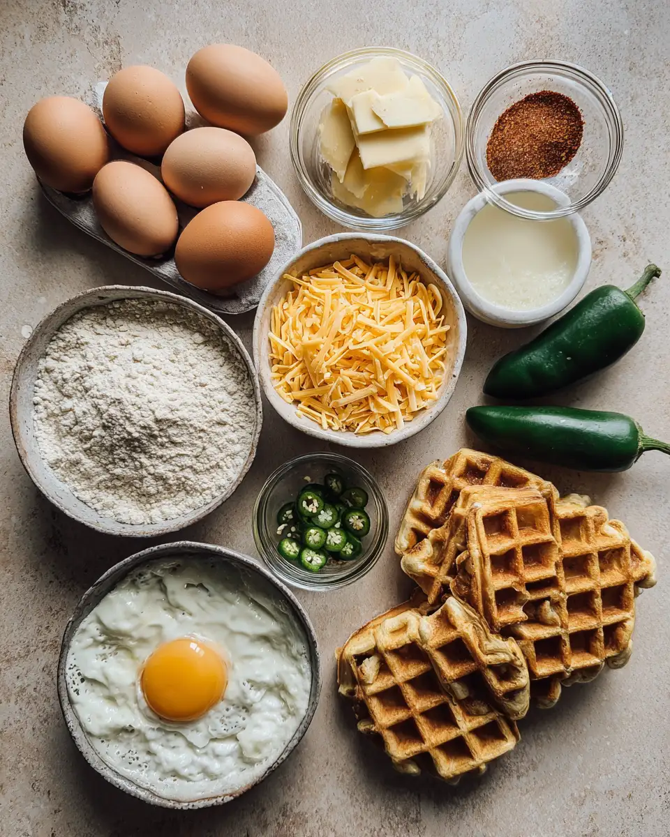 Ingredients for Kick Up Brunch with Spicy Cheddar Jalapeño Cornbread Waffles