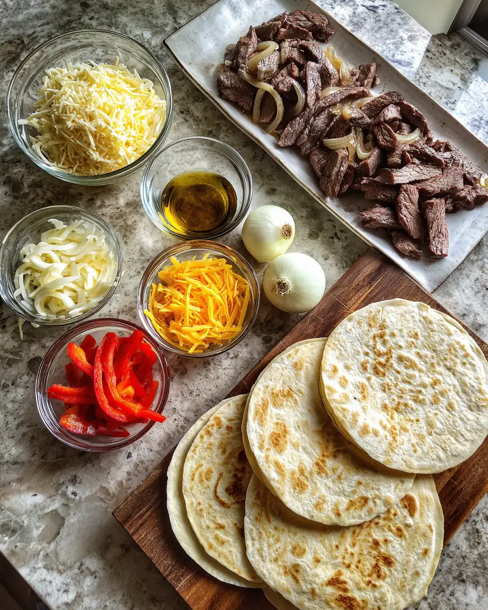 Ingredients for Melt-In-Your-Mouth Steak and Cheese Quesadillas: A Flavor Explosion