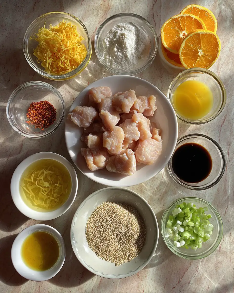 Ingredients for Irresistibly Sweet and Sticky Orange Chicken Delight