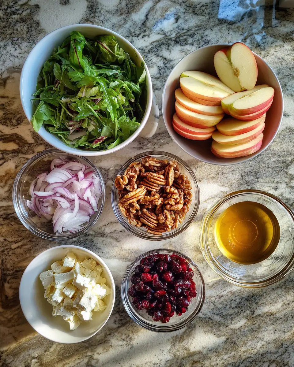 Ingredients for Crisp and Cozy: Autumn Harvest Honeycrisp Apple and Feta Salad