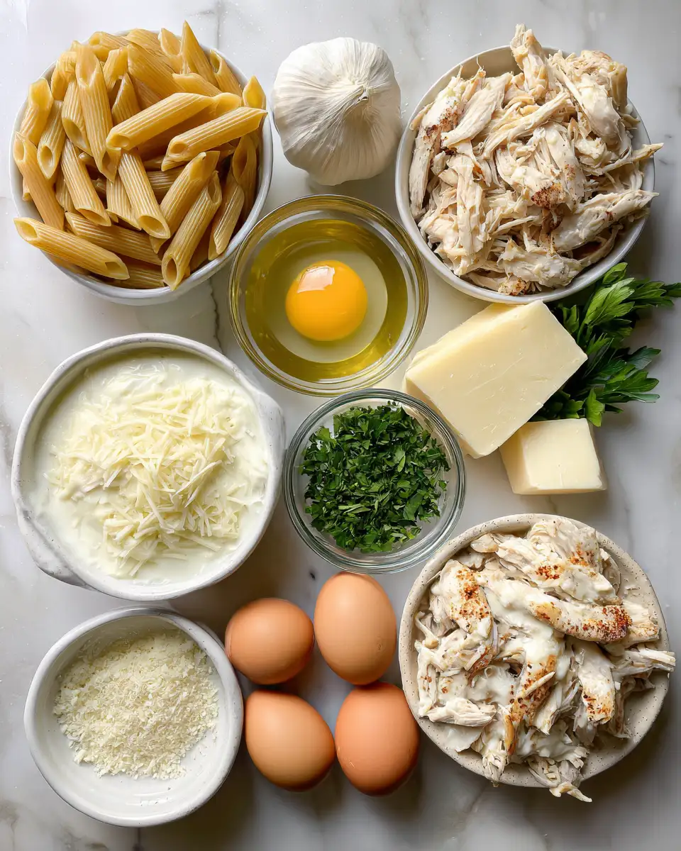 Ingredients for Creamy Comfort: Irresistible Baked Chicken Alfredo Pasta Delight