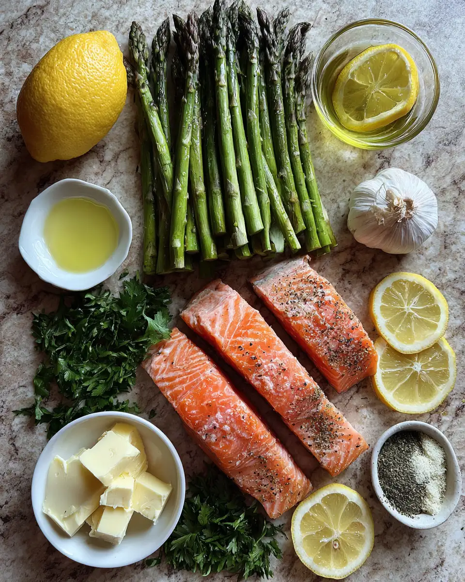 Ingredients for Zesty Delight: Baked Lemon Butter Salmon with Asparagus