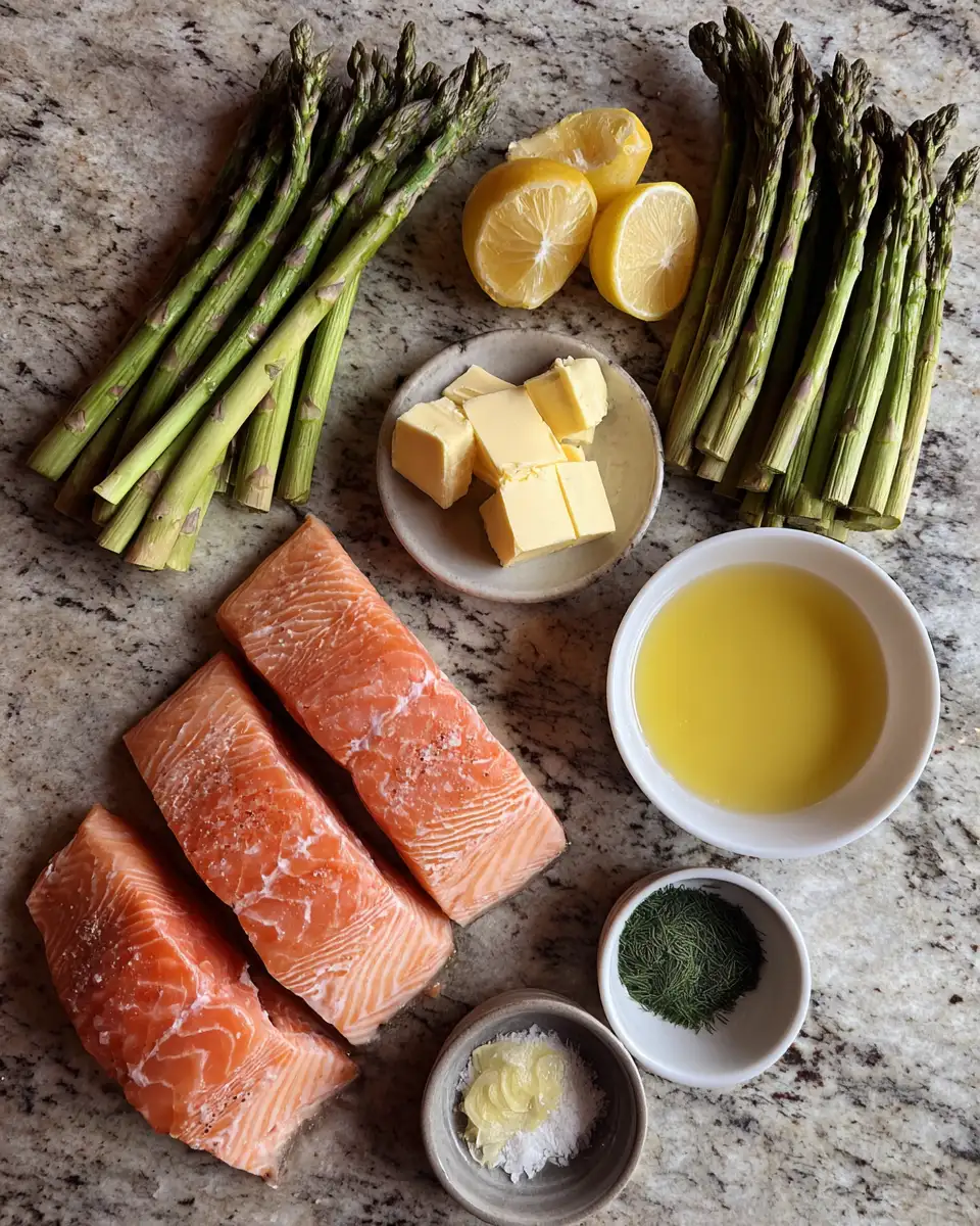 Ingredients for Zesty Baked Lemon Butter Salmon with Asparagus Delight