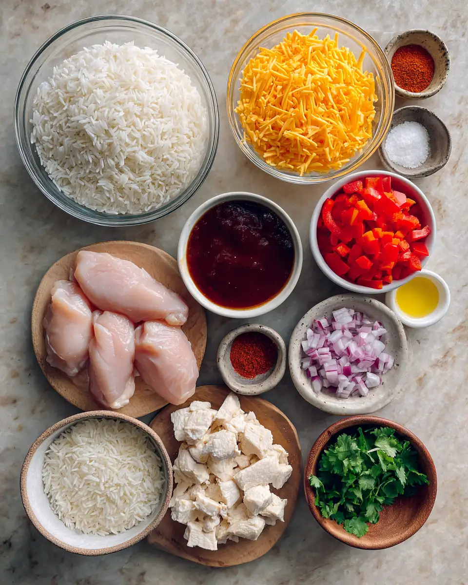 Ingredients for Ultimate Comfort: BBQ Chicken and Rice Bake Delight