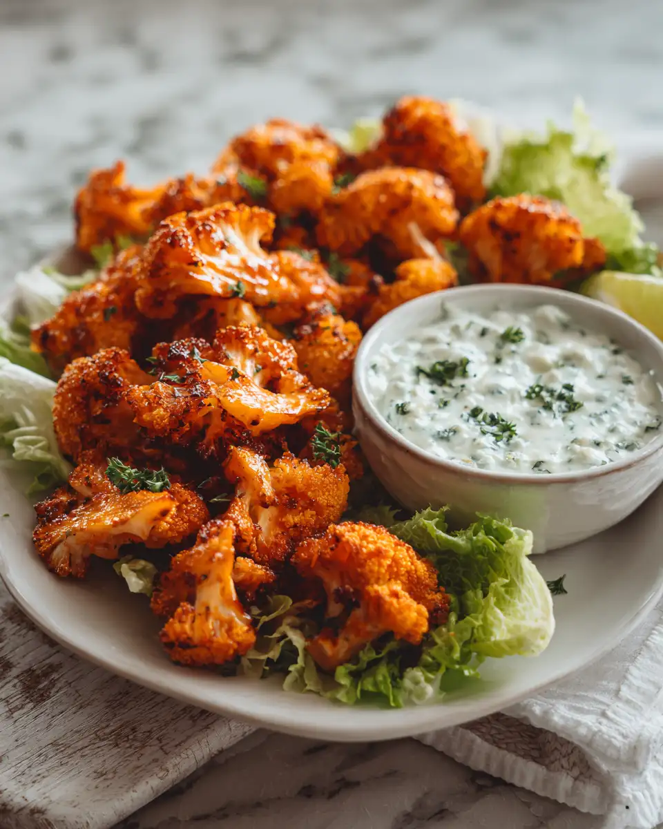 Crispy Buffalo Cauliflower Bites with Creamy Blue Cheese Dip - Featured Image