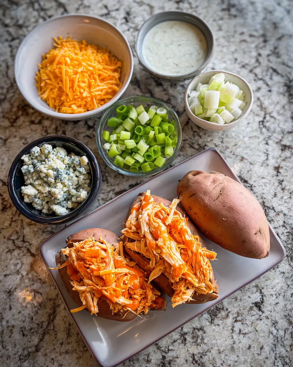 Ingredients for Spice Up Your Dinner with Buffalo Chicken Stuffed Sweet Potatoes