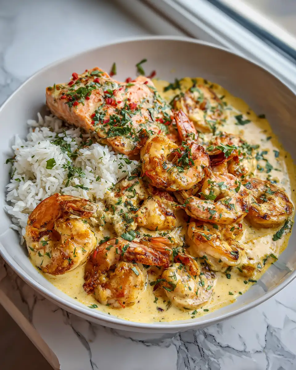 Spice Up Your Dinner with Cajun Shrimp and Salmon in a Luscious Garlic Cream Sauce